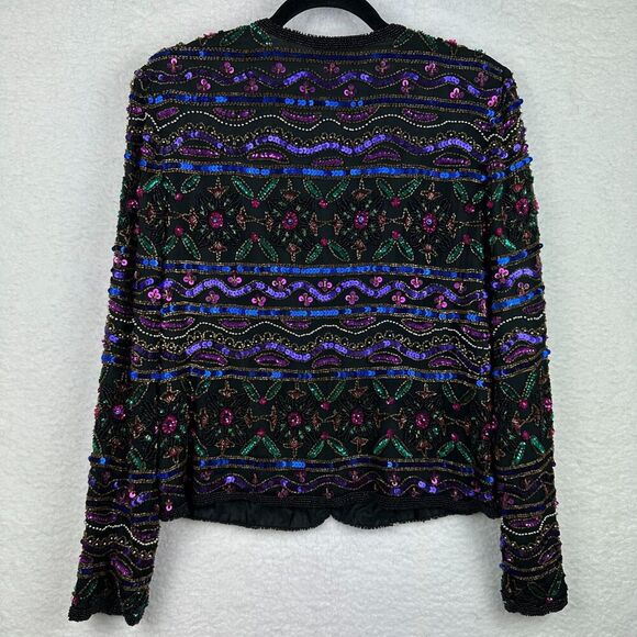 Papell Boutique Evening Vintage 100% Silk Beaded Sequin Jacket 14P Wedding Party - Picture 15 of 16